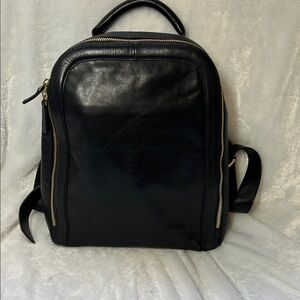 Tignanello Black Leather Backpack with Gold Accents
